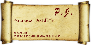Petrecz Jolán névjegykártya